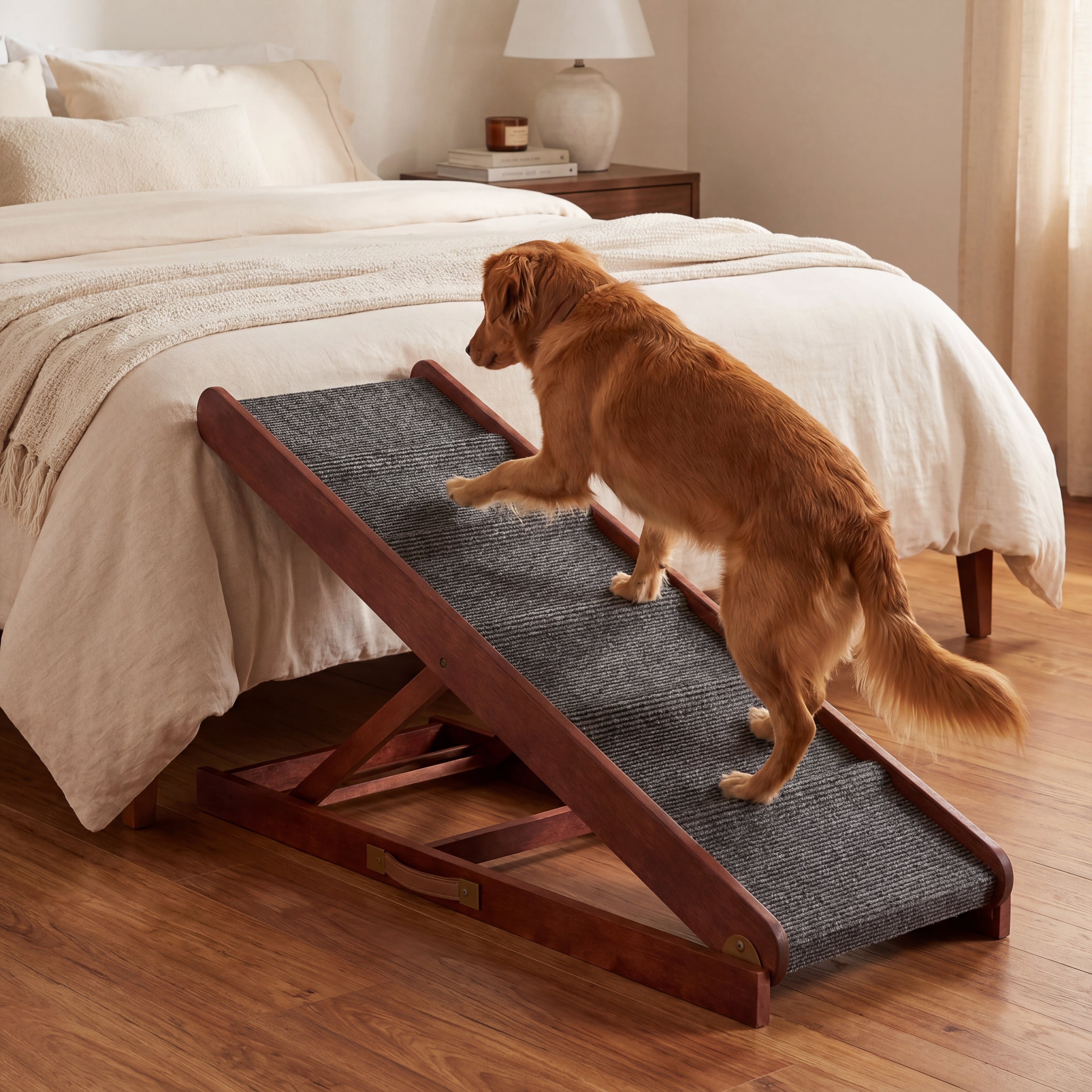 The Paw Step Classic - Premium Adjustable Solid Wood Dog Ramp
